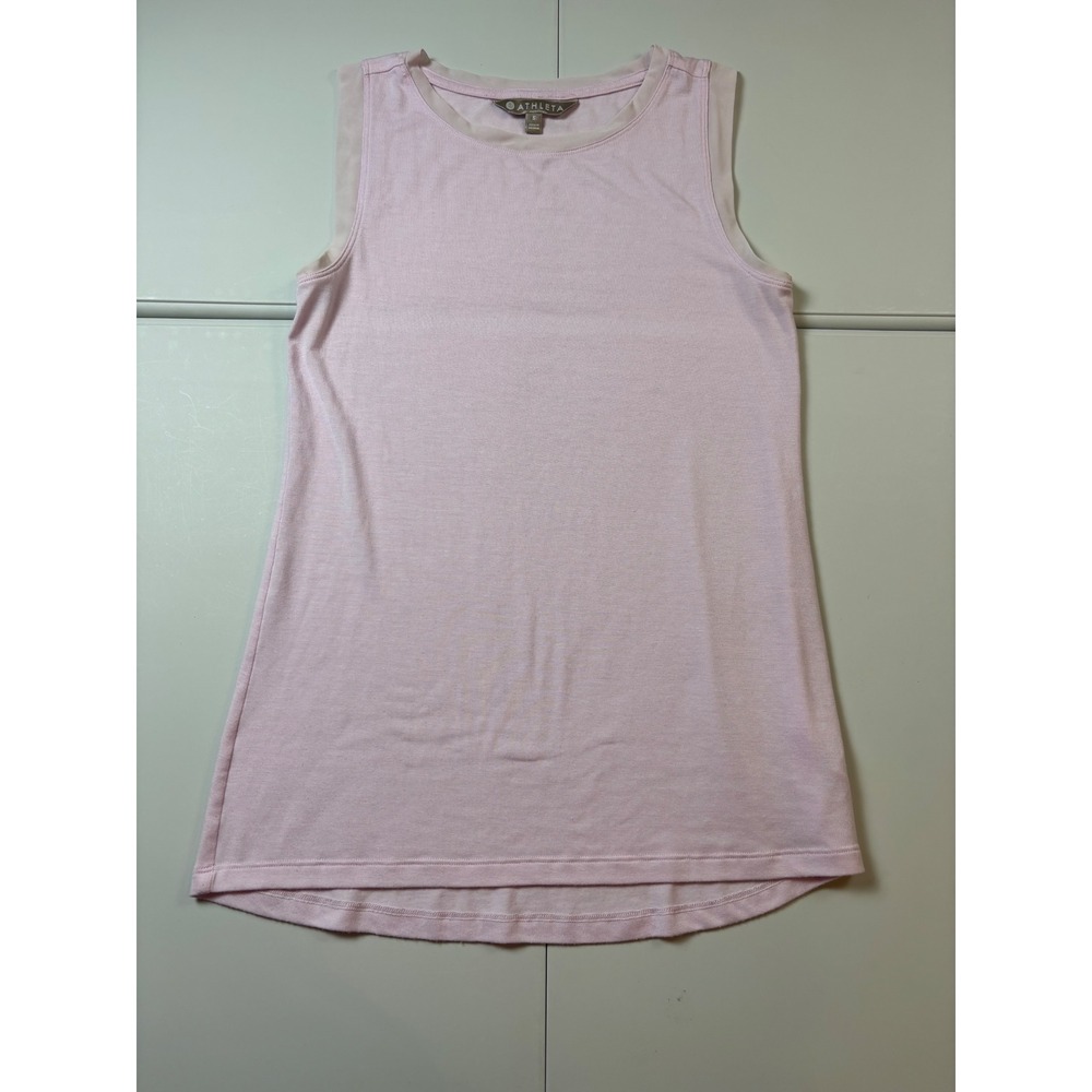 Athleta Essence Renew Sleeveless Tank Top Women Small Pink Mesh Trim Modal Blend